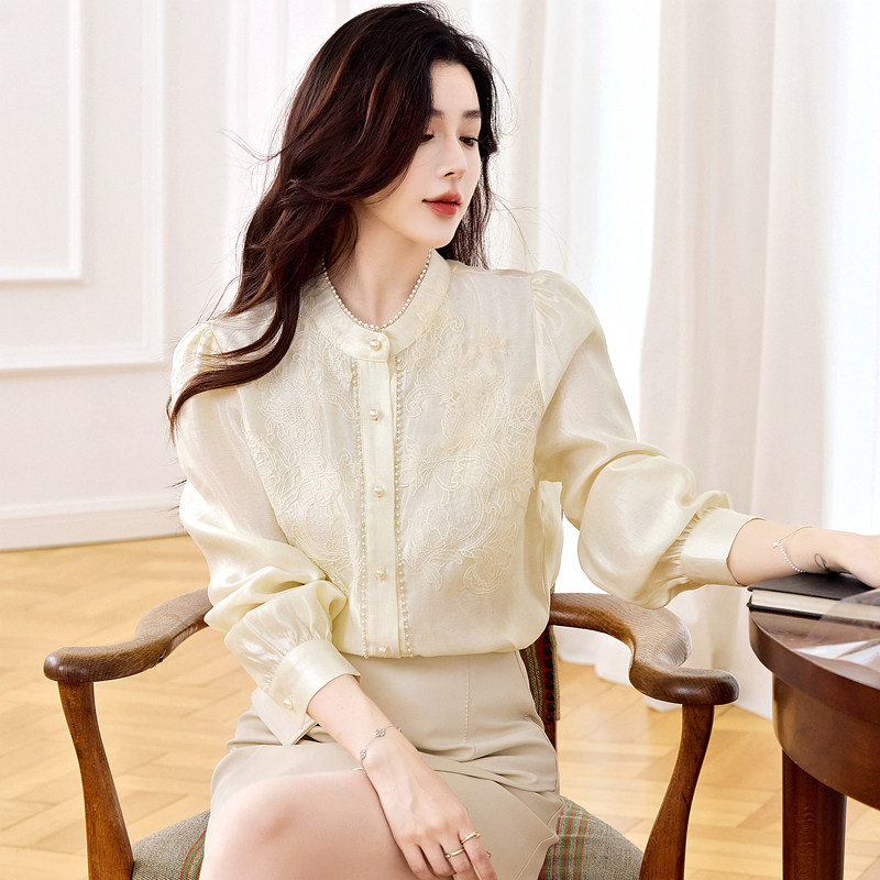Autumn long sleeve chiffon shirt crochet shirt for women