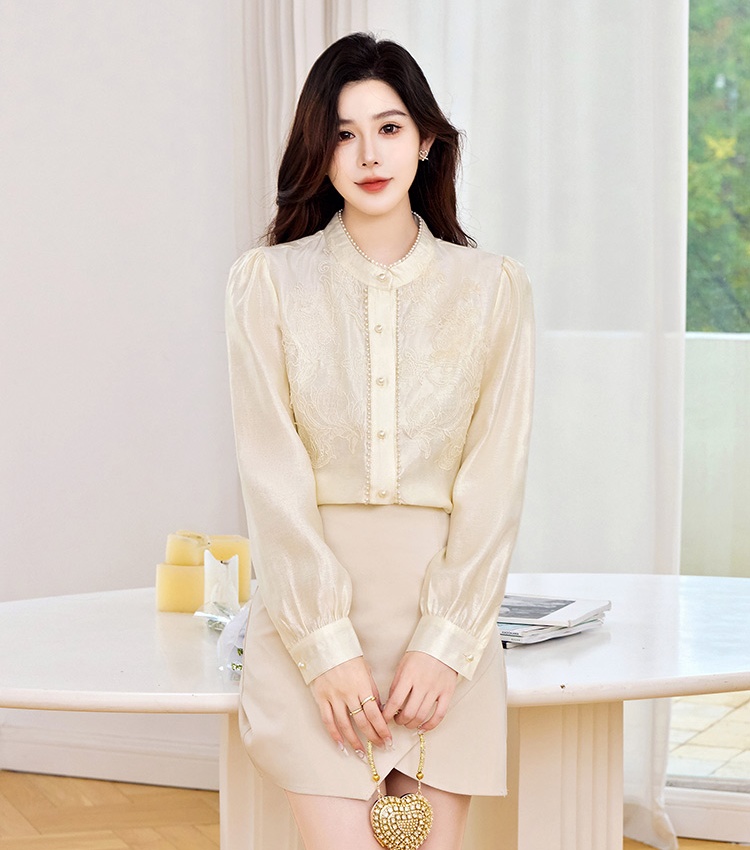 Autumn long sleeve chiffon shirt crochet shirt for women