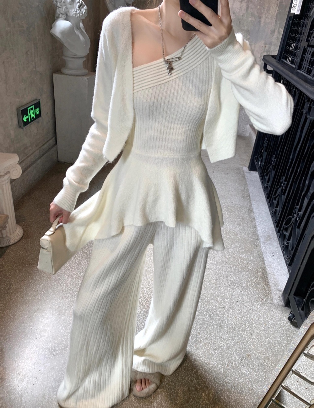 Slim autumn vest knitted irregular pants 3pcs set for women