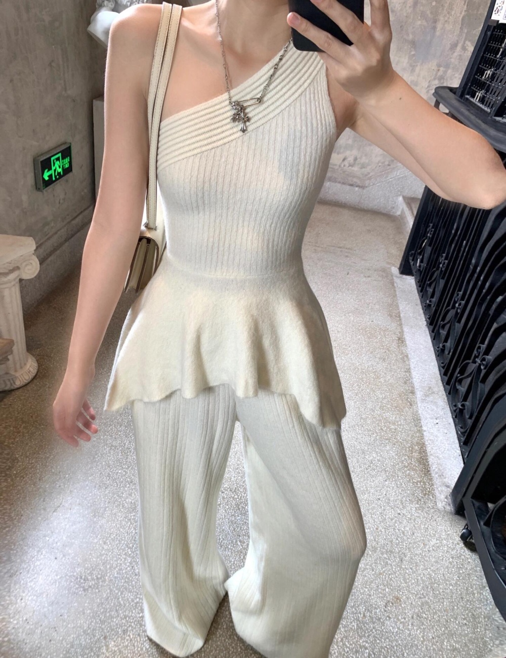 Slim autumn vest knitted irregular pants 3pcs set for women