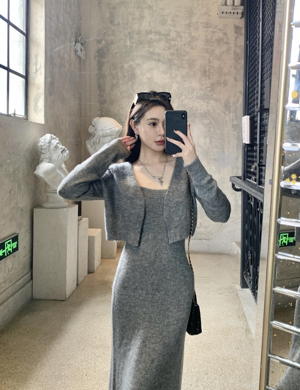 Short Casual dress tender small cardigan 2pcs set for women