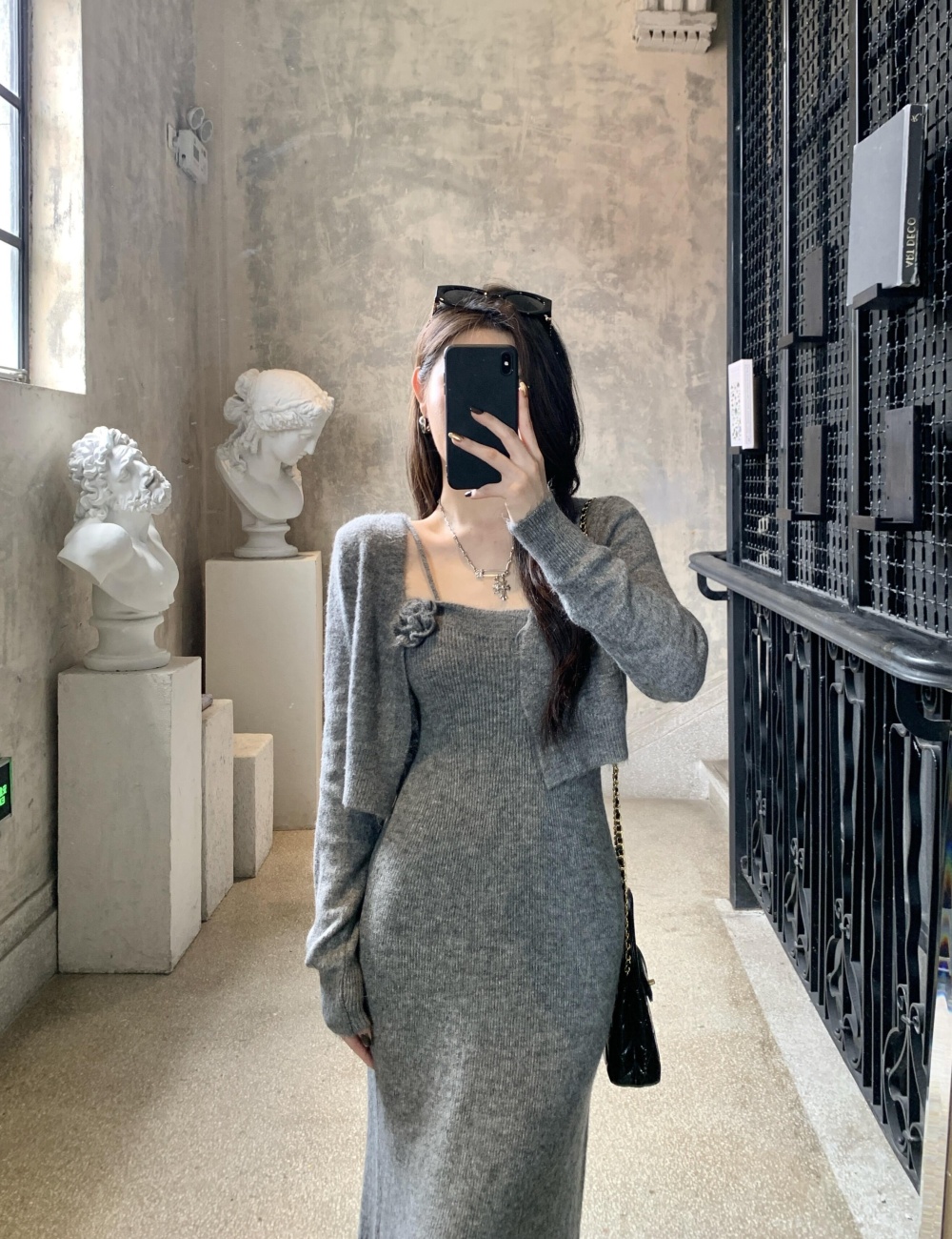 Short Casual dress tender small cardigan 2pcs set for women