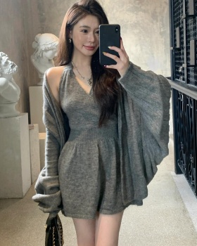 Sleeveless shawl spicegirl vest 2pcs set for women