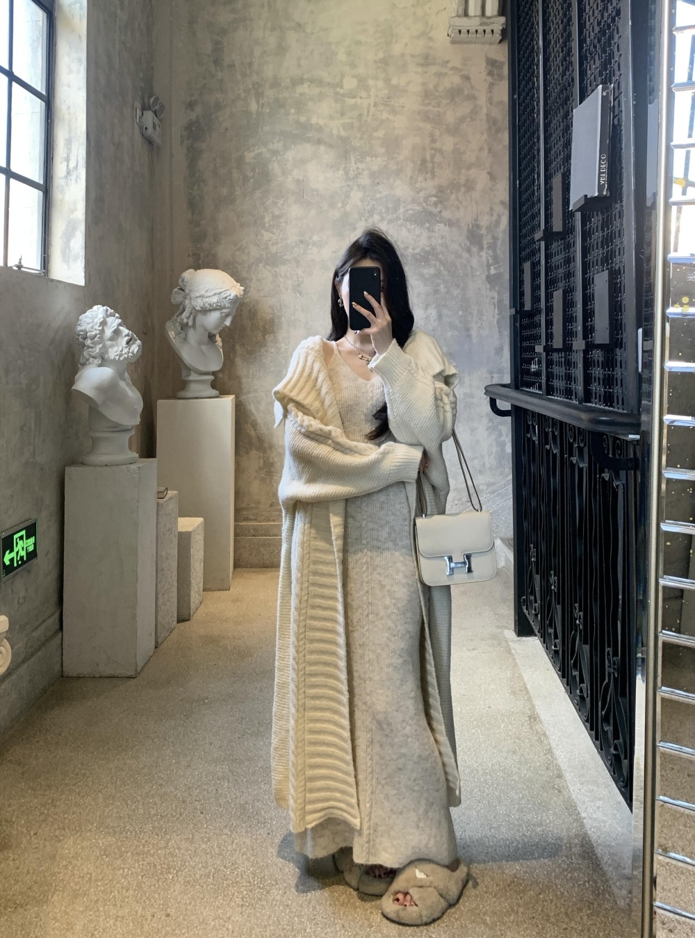 Lapel cardigan autumn and winter dress 2pcs set