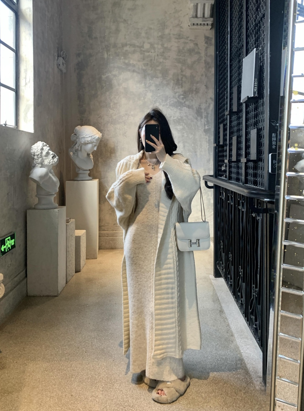 Lapel cardigan autumn and winter dress 2pcs set