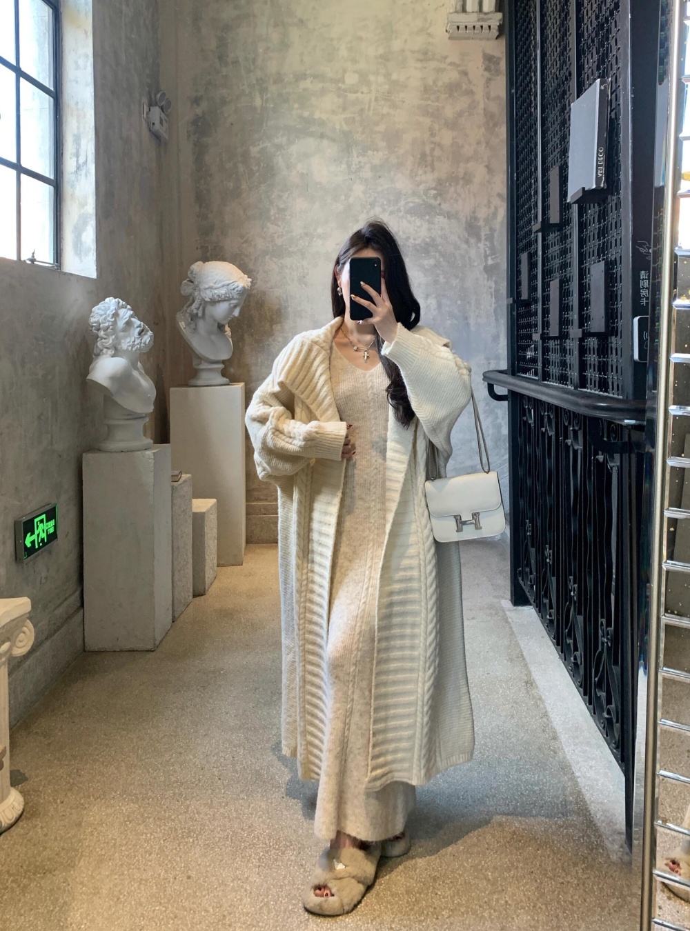 Lapel cardigan autumn and winter dress 2pcs set