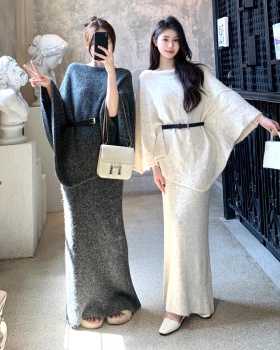 Loose knitted skirt Casual lazy sweater 2pcs set