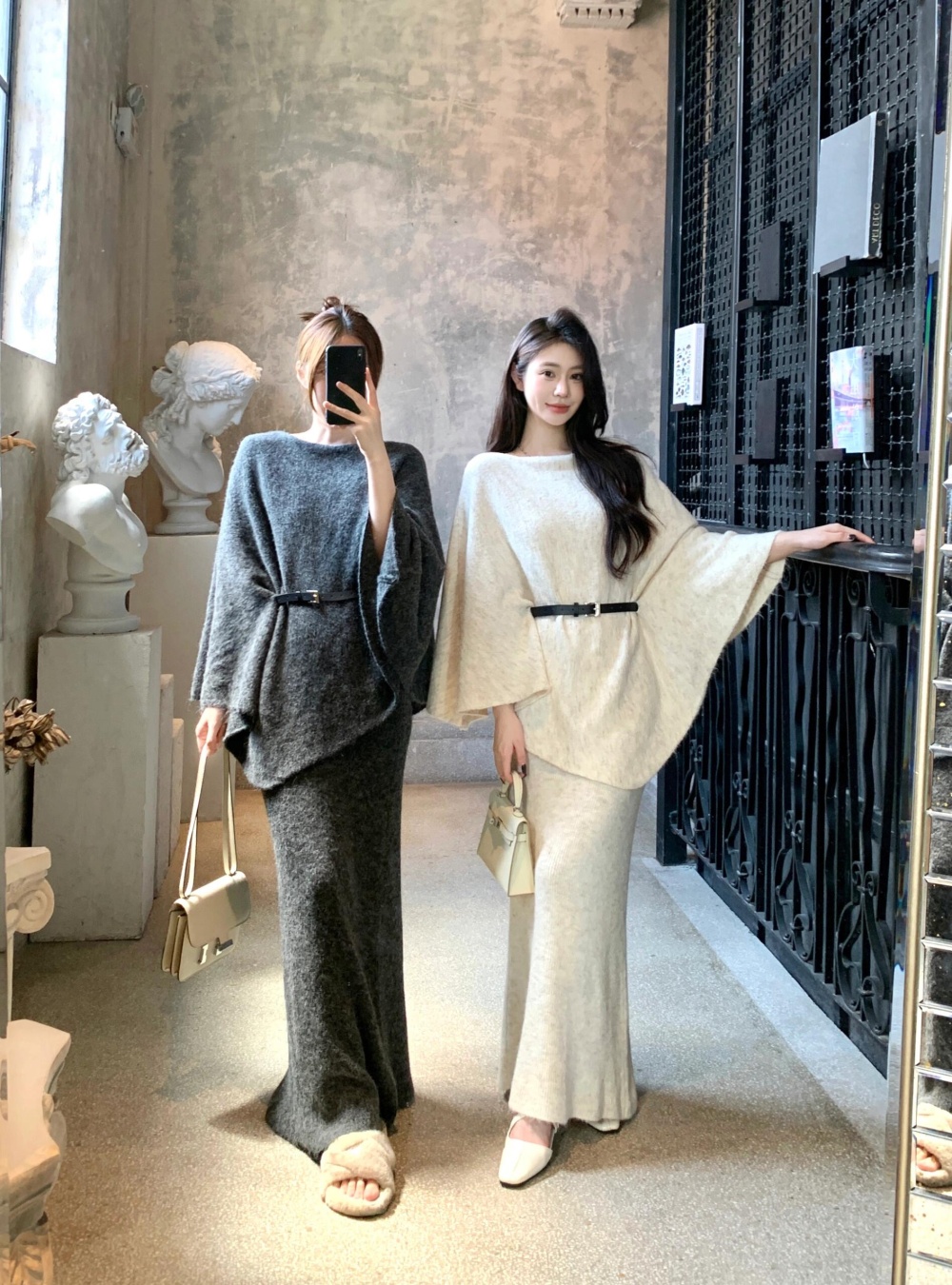 Loose knitted skirt Casual lazy sweater 2pcs set