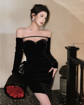 Sexy slim autumn dress strapless velvet formal dress