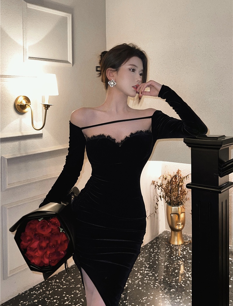 Sexy slim autumn dress strapless velvet formal dress