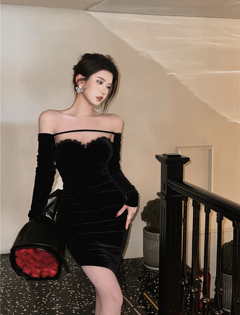 Sexy slim autumn dress strapless velvet formal dress