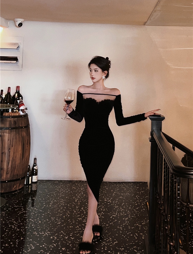 Sexy slim autumn dress strapless velvet formal dress