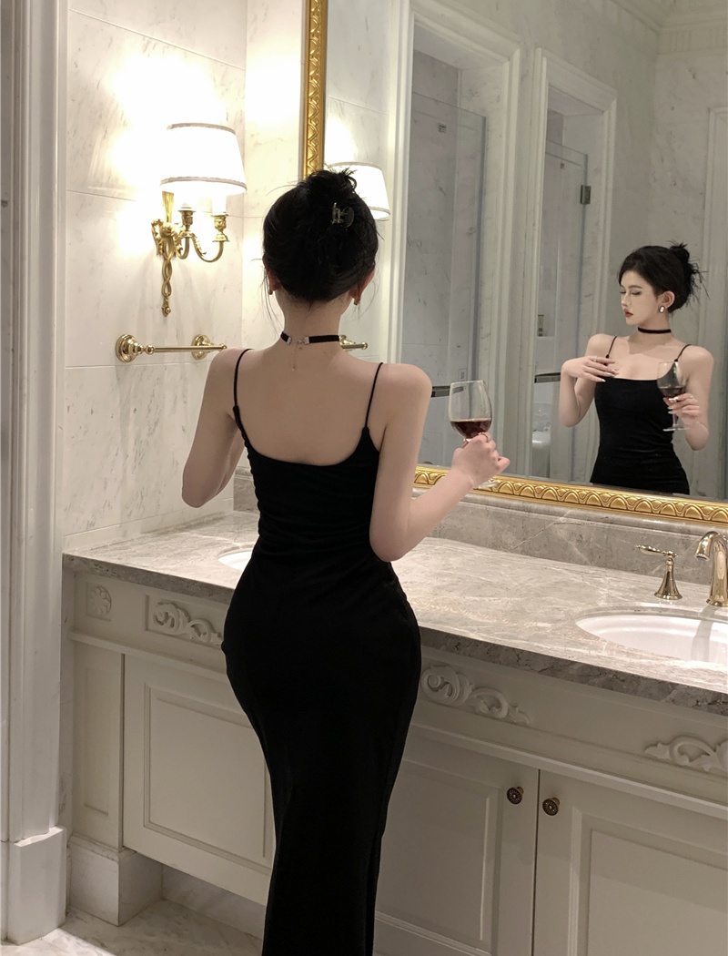 Velvet France style jumpsuit retro long dress for women