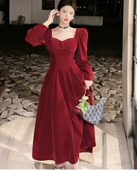 Red long sleeve formal dress wedding noble dress for women