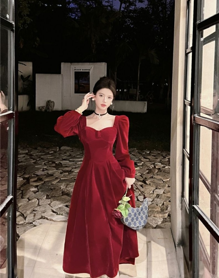 Red long sleeve formal dress wedding noble dress for women