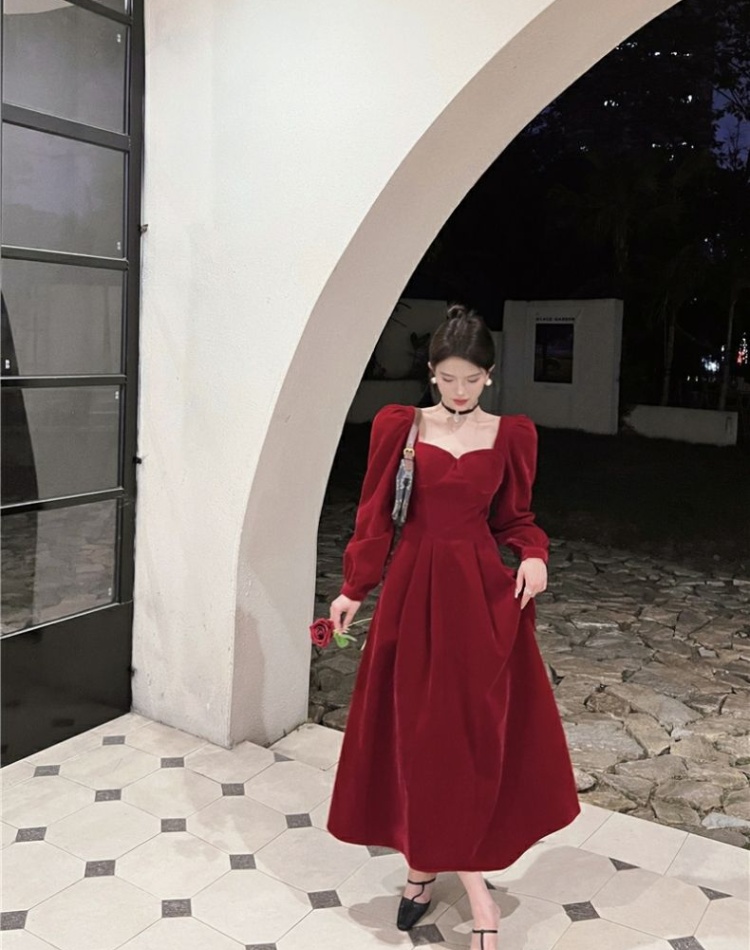 Red long sleeve formal dress wedding noble dress for women