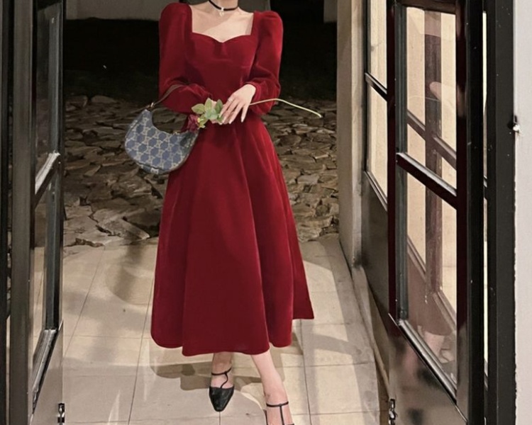 Red long sleeve formal dress wedding noble dress for women