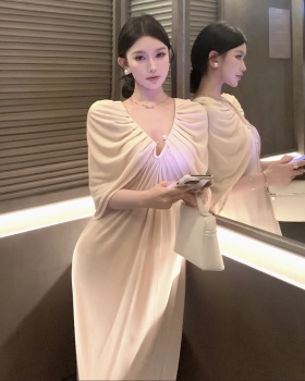 Classical romantic slim dress pearl buckle fold cloak
