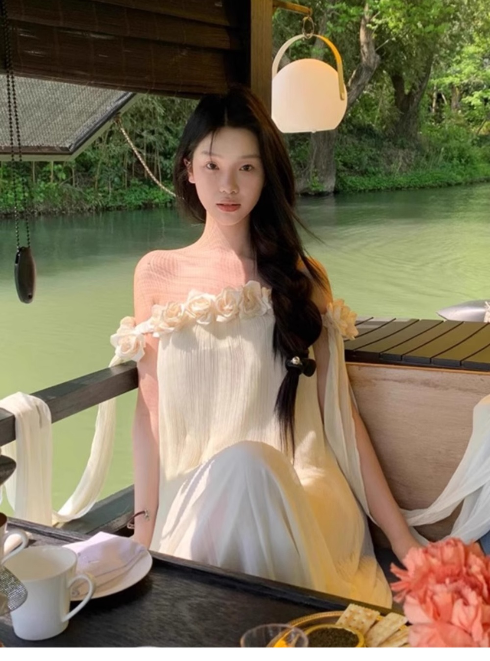 Streamer flowers dress mopping long dress for women