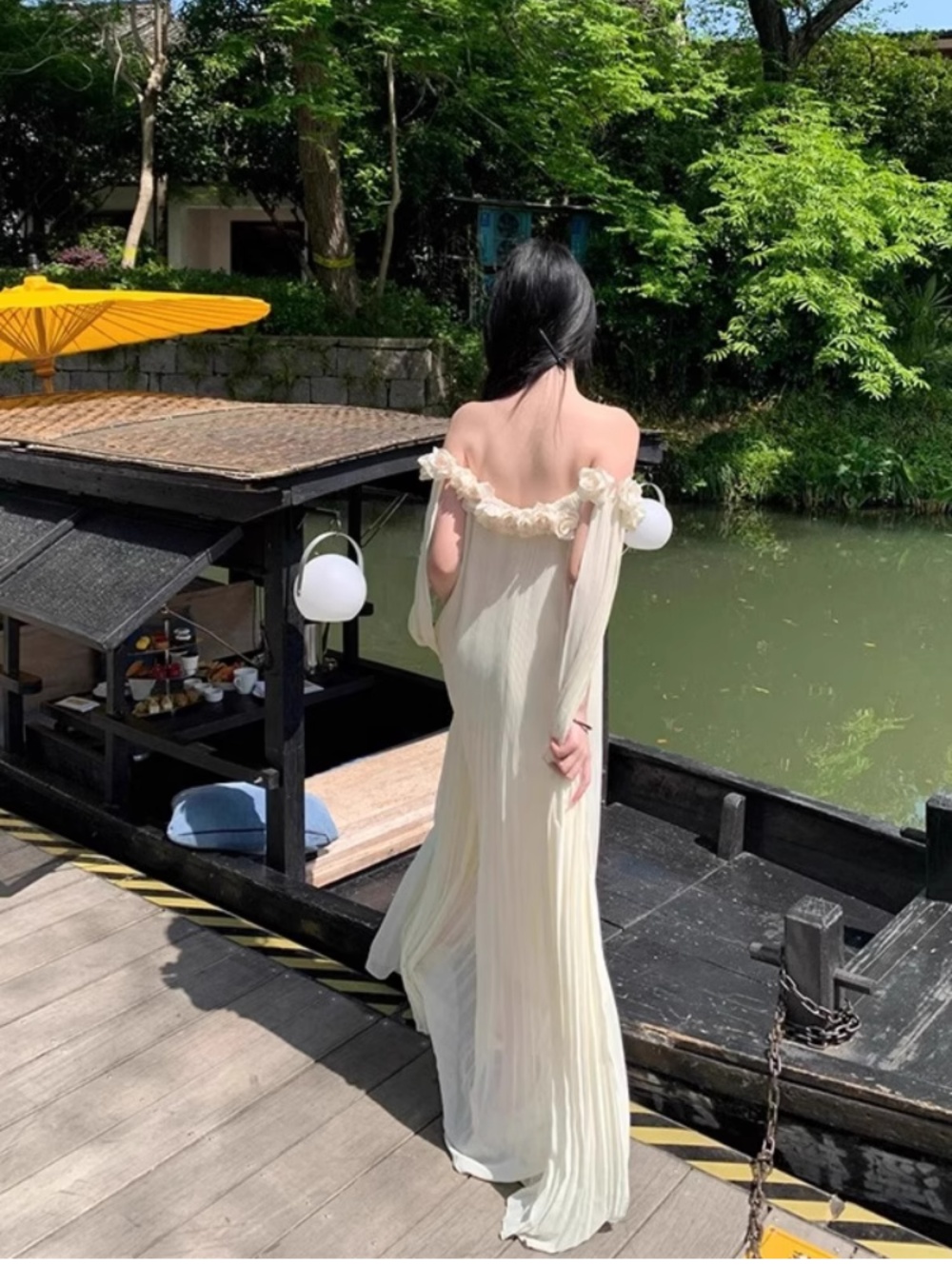 Streamer flowers dress mopping long dress for women