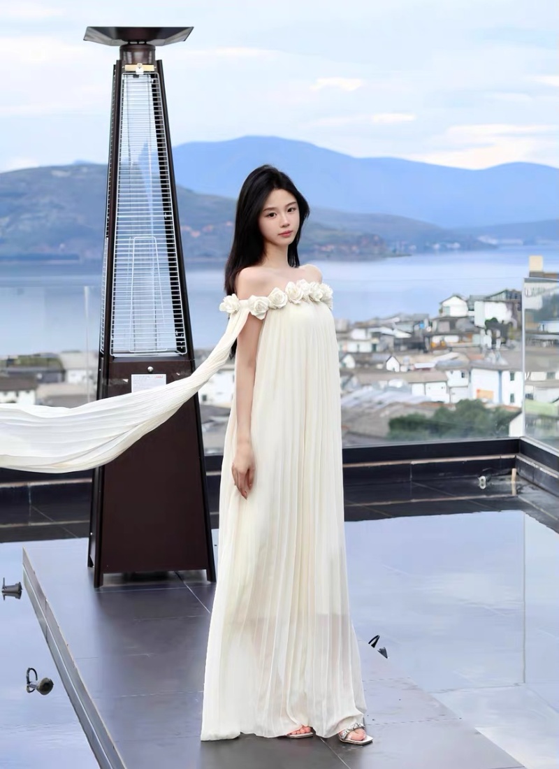 Streamer flowers dress mopping long dress for women