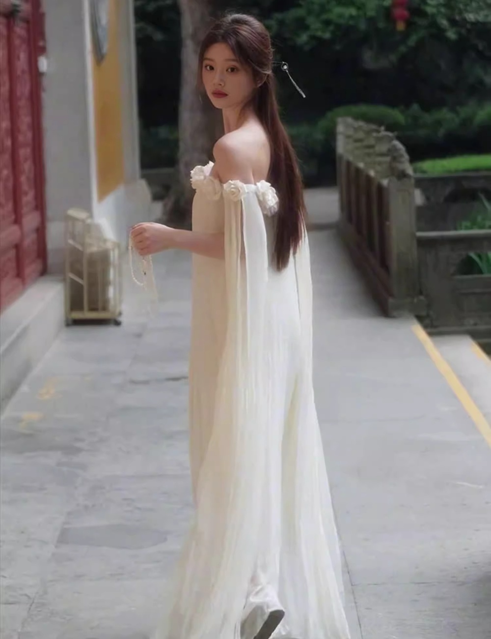 Streamer flowers dress mopping long dress for women