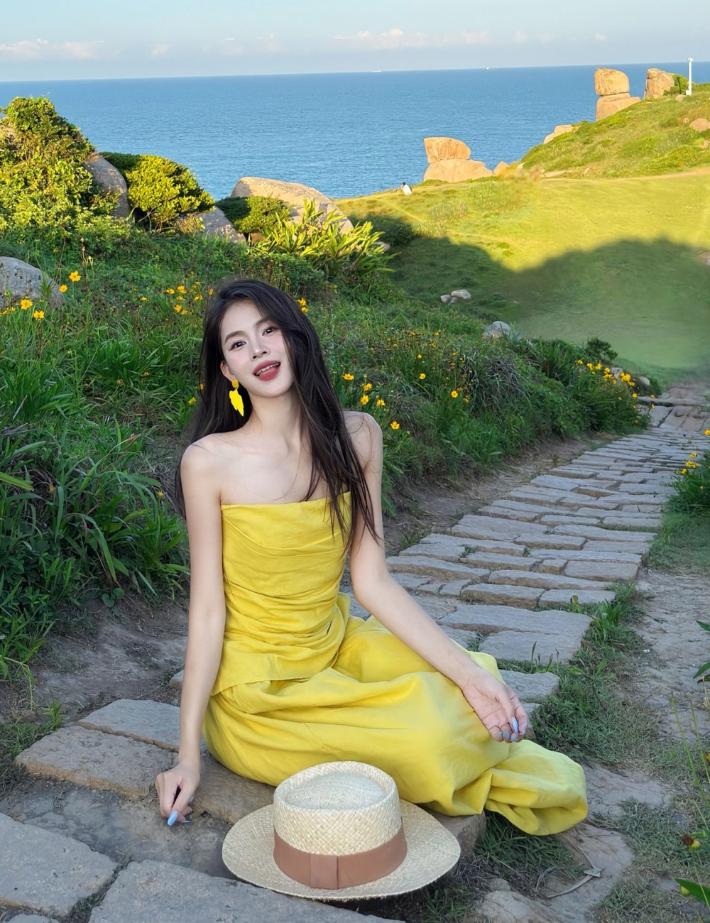 High waist wrapped chest skirt yellow tops 2pcs set for women