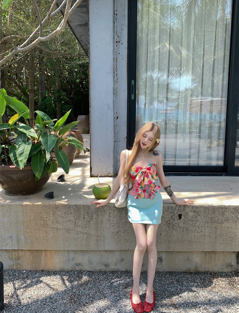 Seaside summer tops wears outside skirt a set for women
