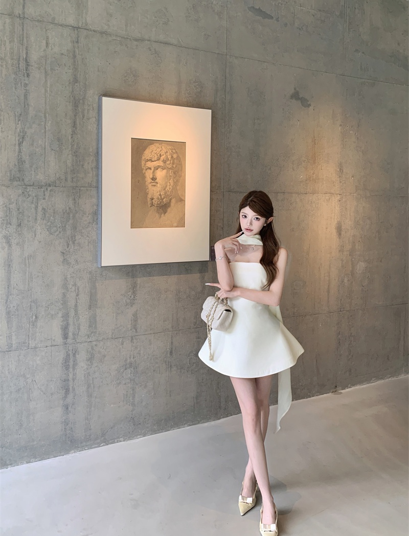 Wedding wrapped chest formal dress white dress