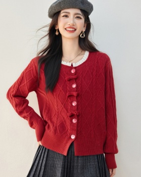 France style cardigan red sweater for women