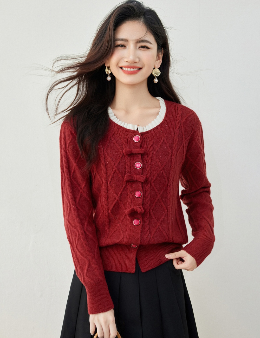 France style cardigan red sweater for women