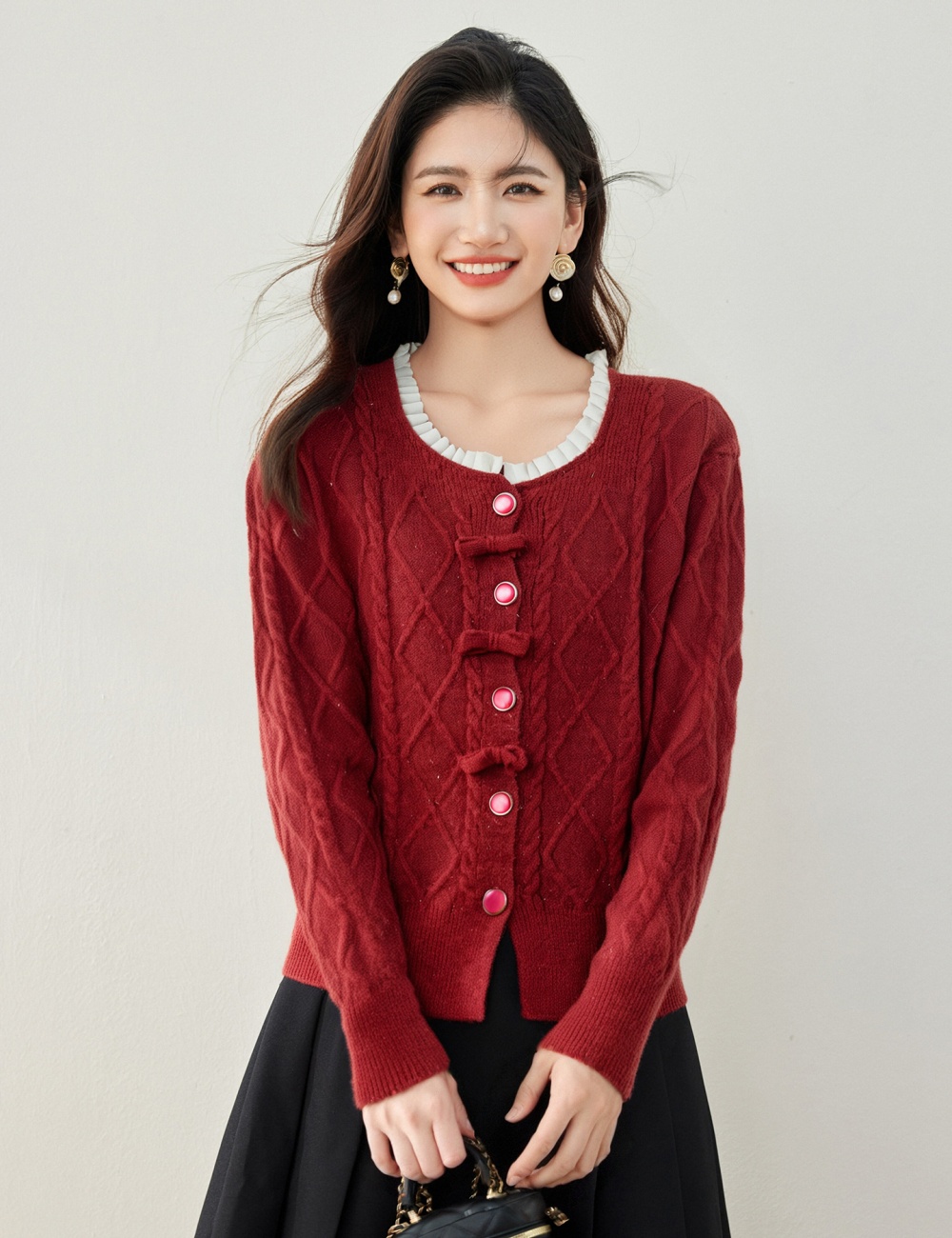 France style cardigan red sweater for women