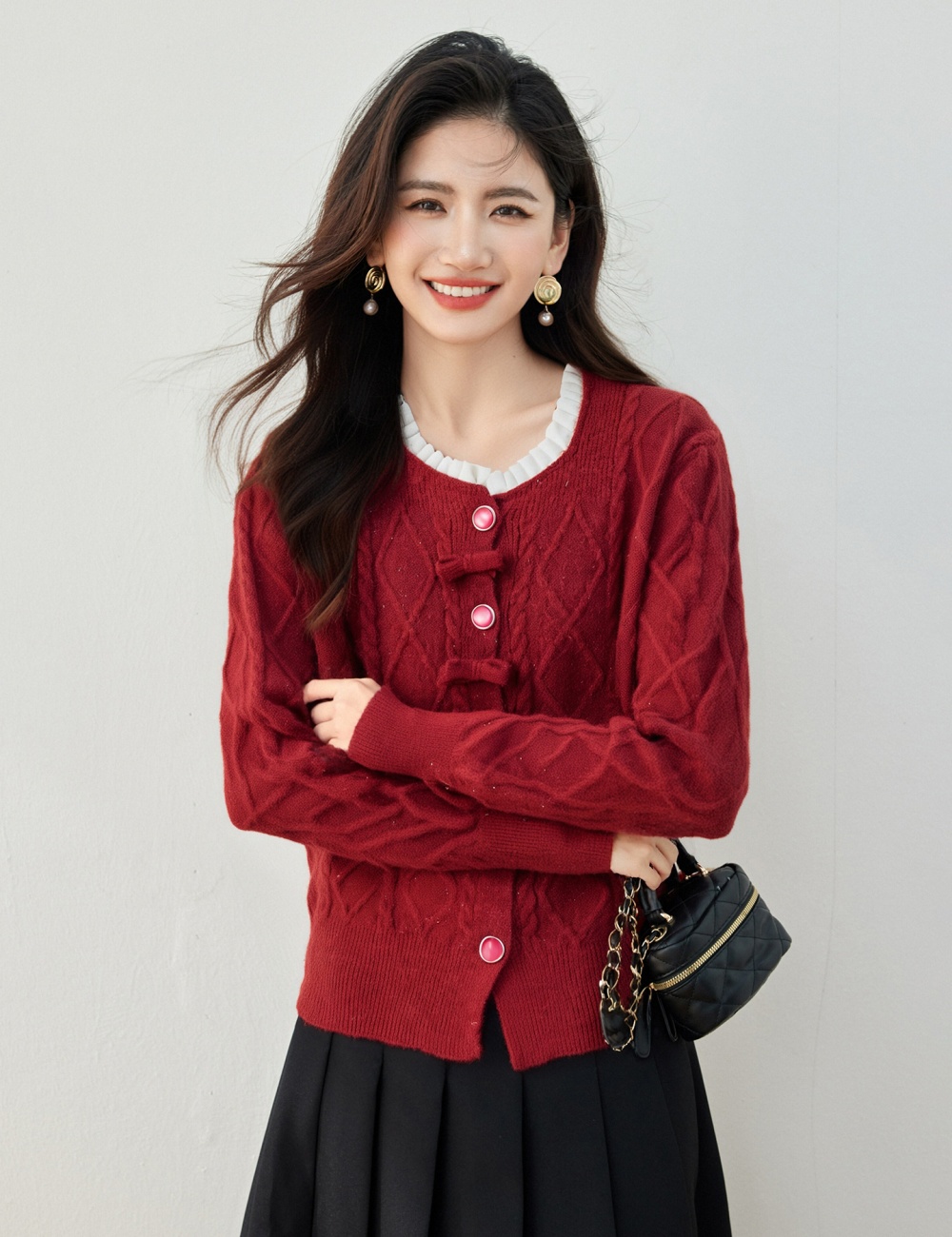 France style cardigan red sweater for women