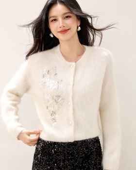 Knitted slim tender sweater pearl buckle all-match cardigan