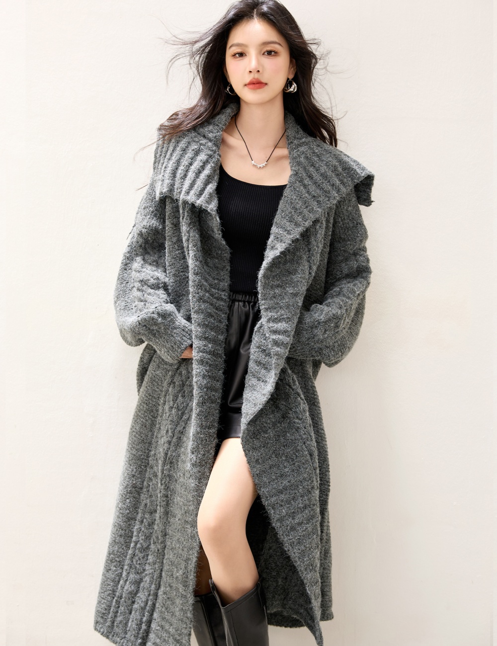 Knitted long cardigan autumn lazy sweater for women