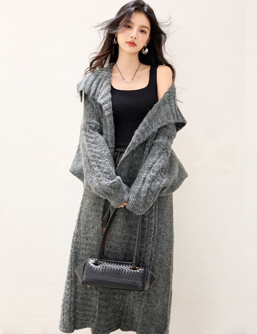 Knitted long cardigan autumn lazy sweater for women