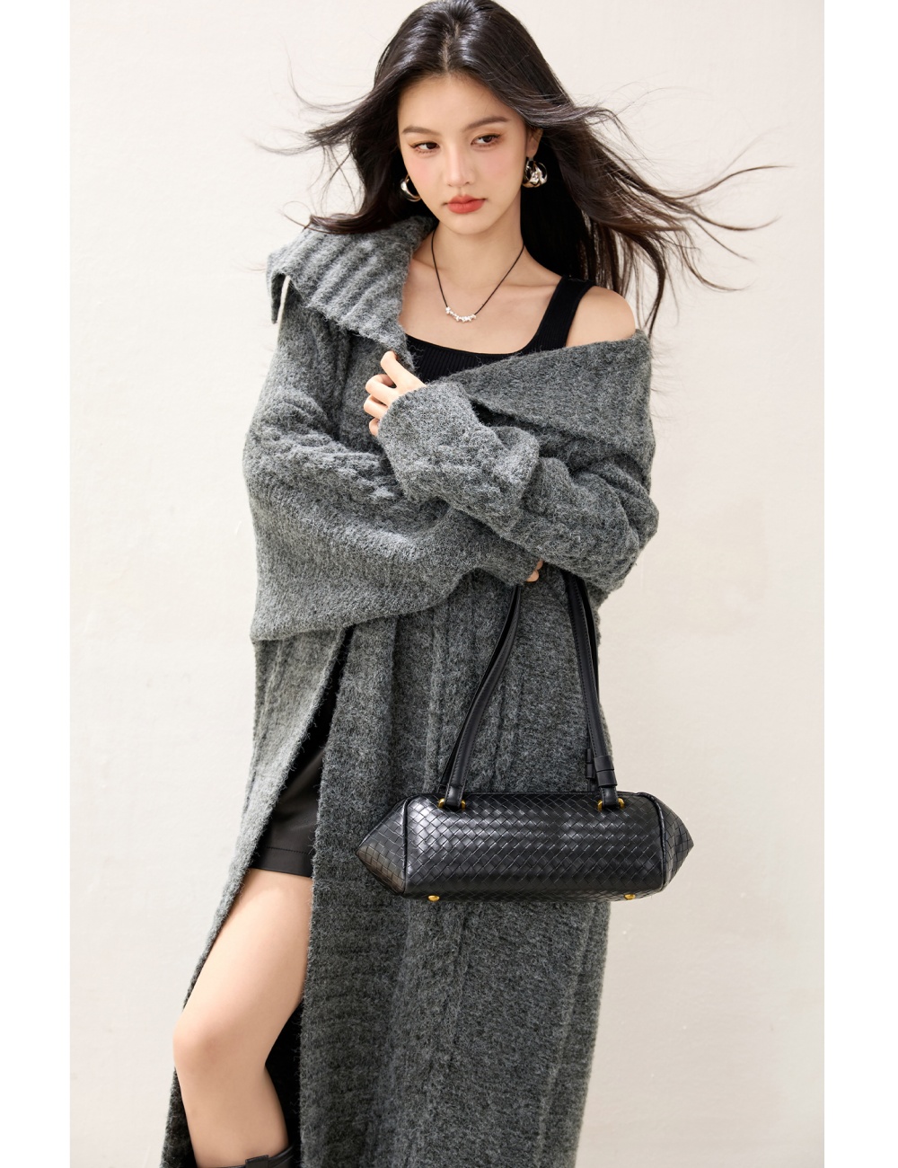Knitted long cardigan autumn lazy sweater for women
