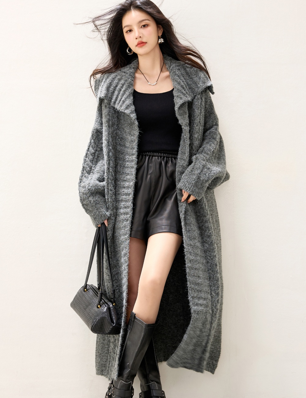 Knitted long cardigan autumn lazy sweater for women
