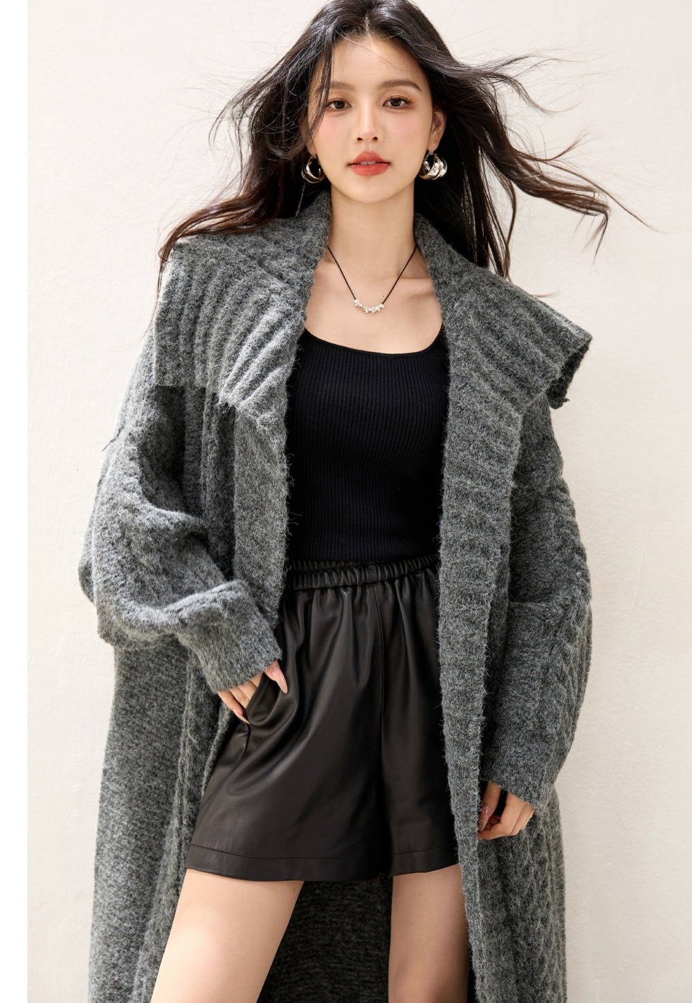 Knitted long cardigan autumn lazy sweater for women