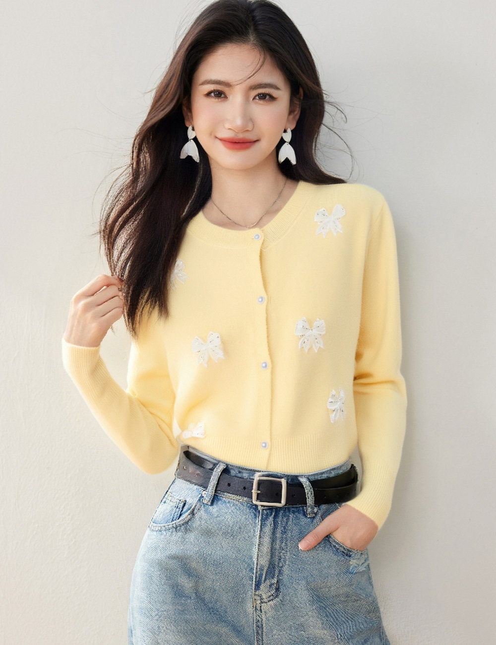 Knitted Korean style coat sequins cardigan for women
