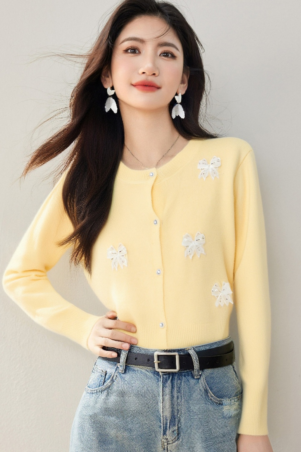 Knitted Korean style coat sequins cardigan for women