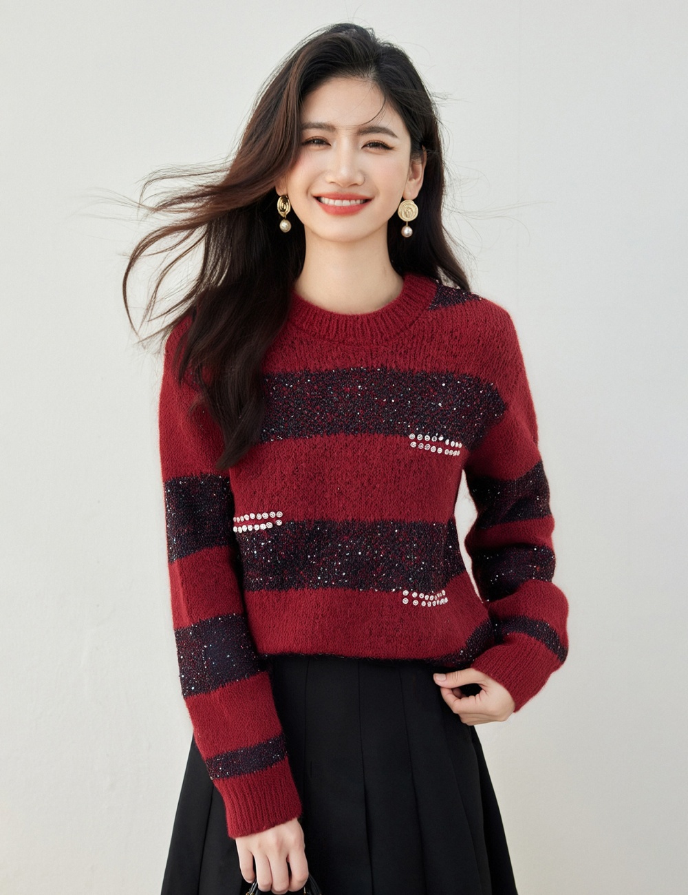 Slim Western style tops beads sweater for women