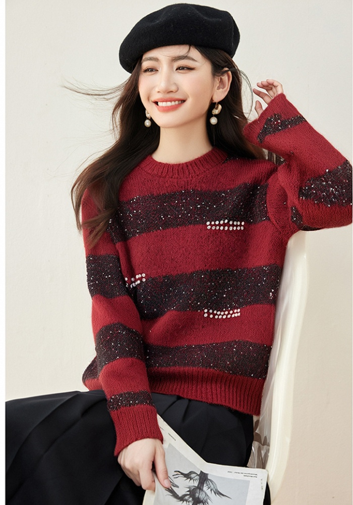 Slim Western style tops beads sweater for women