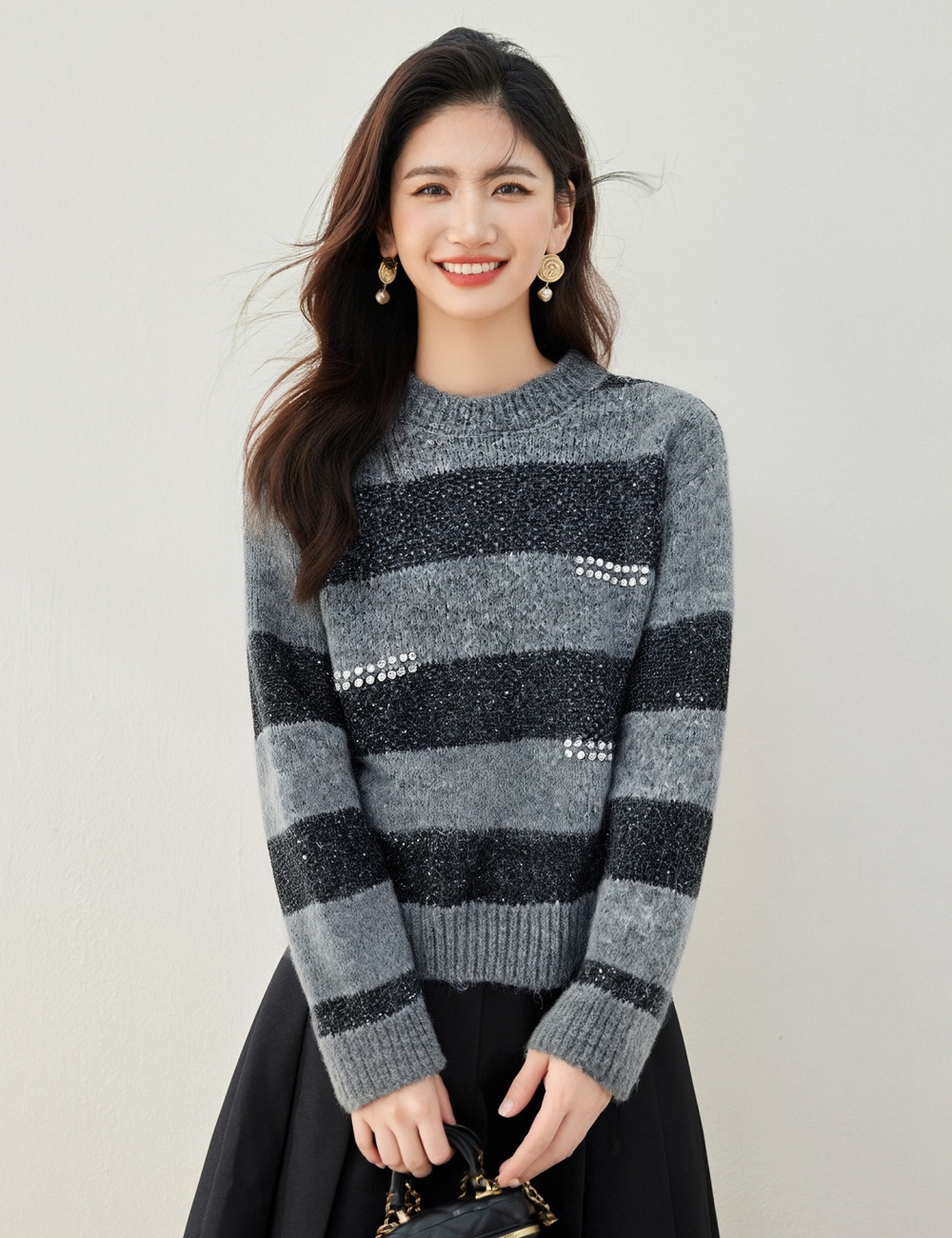 Slim Western style tops beads sweater for women