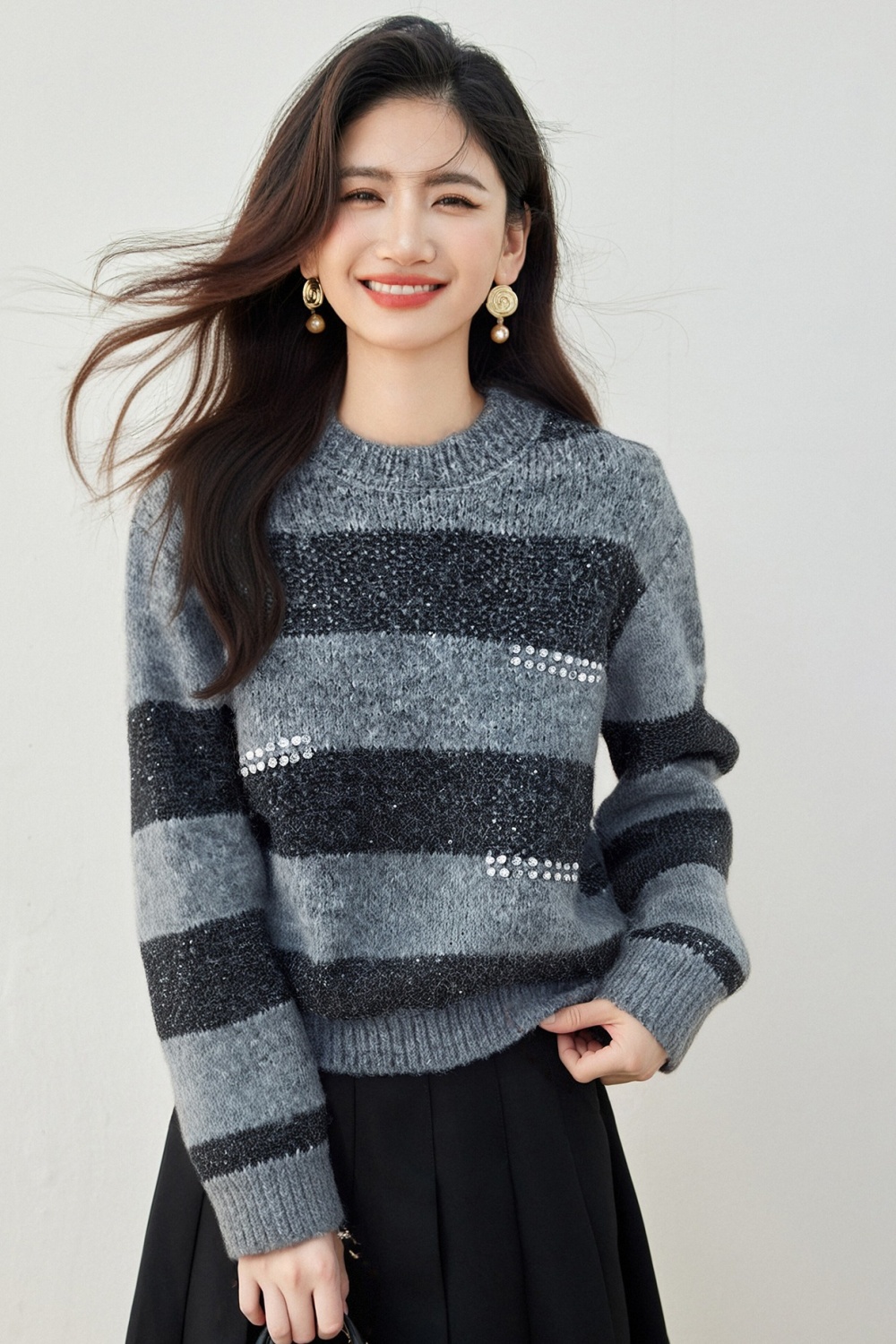 Slim Western style tops beads sweater for women