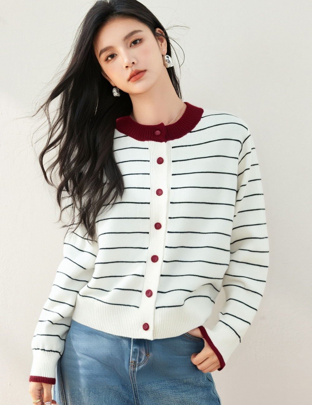 Mixed colors loose cardigan winter knitted tops for women