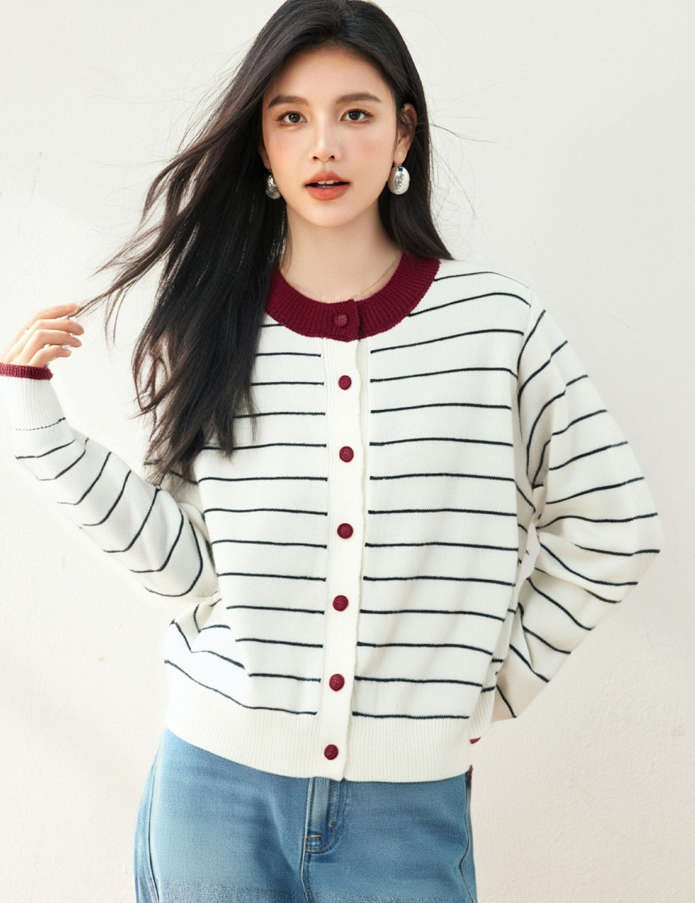 Mixed colors loose cardigan winter knitted tops for women