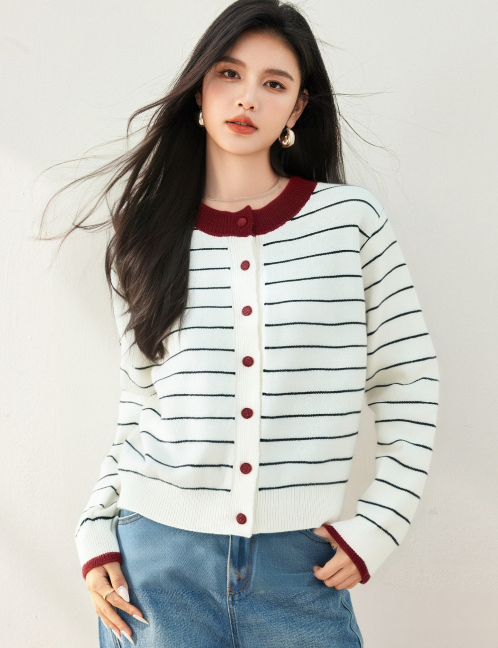 Mixed colors loose cardigan winter knitted tops for women