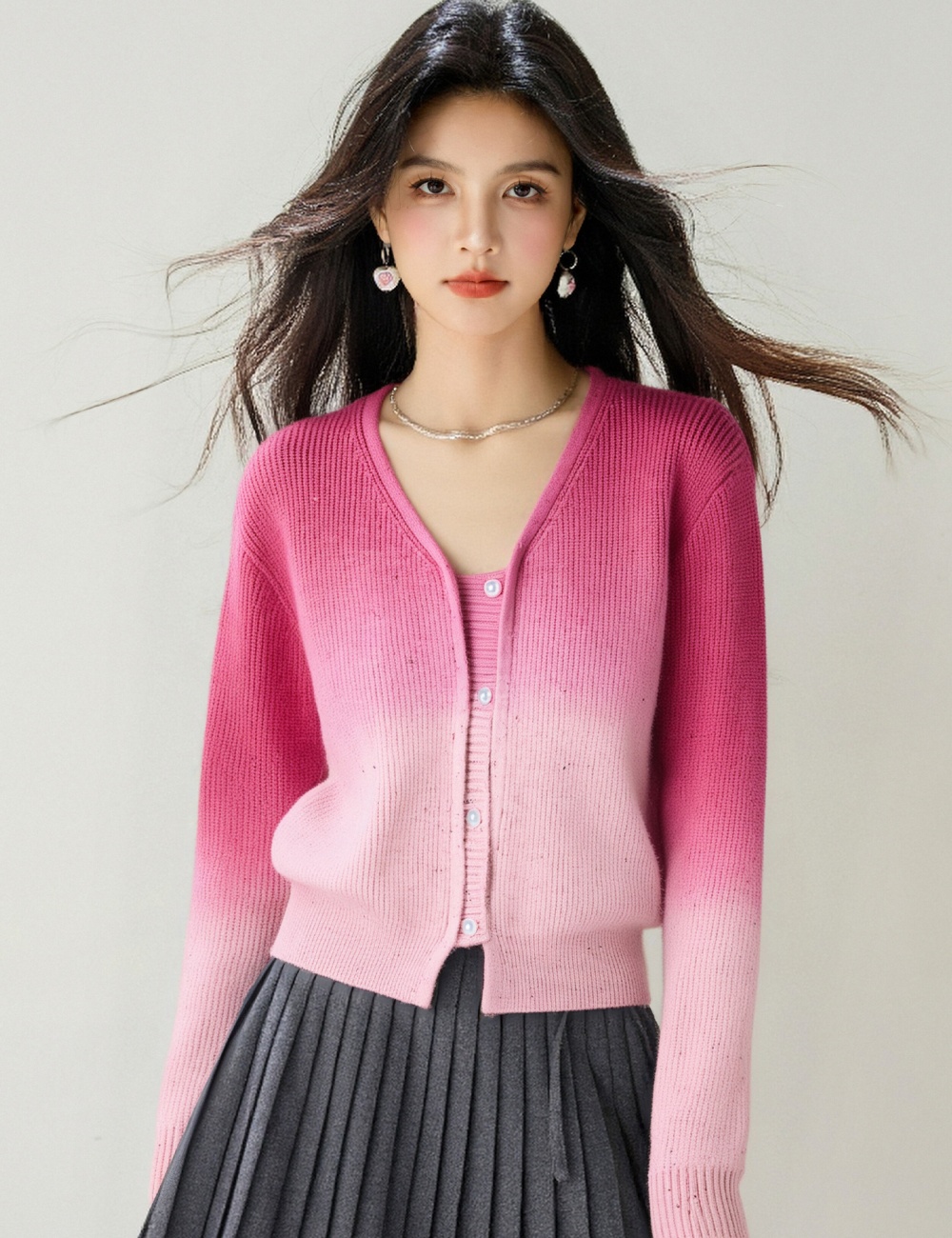 Long sleeve zip sweater gradient coat