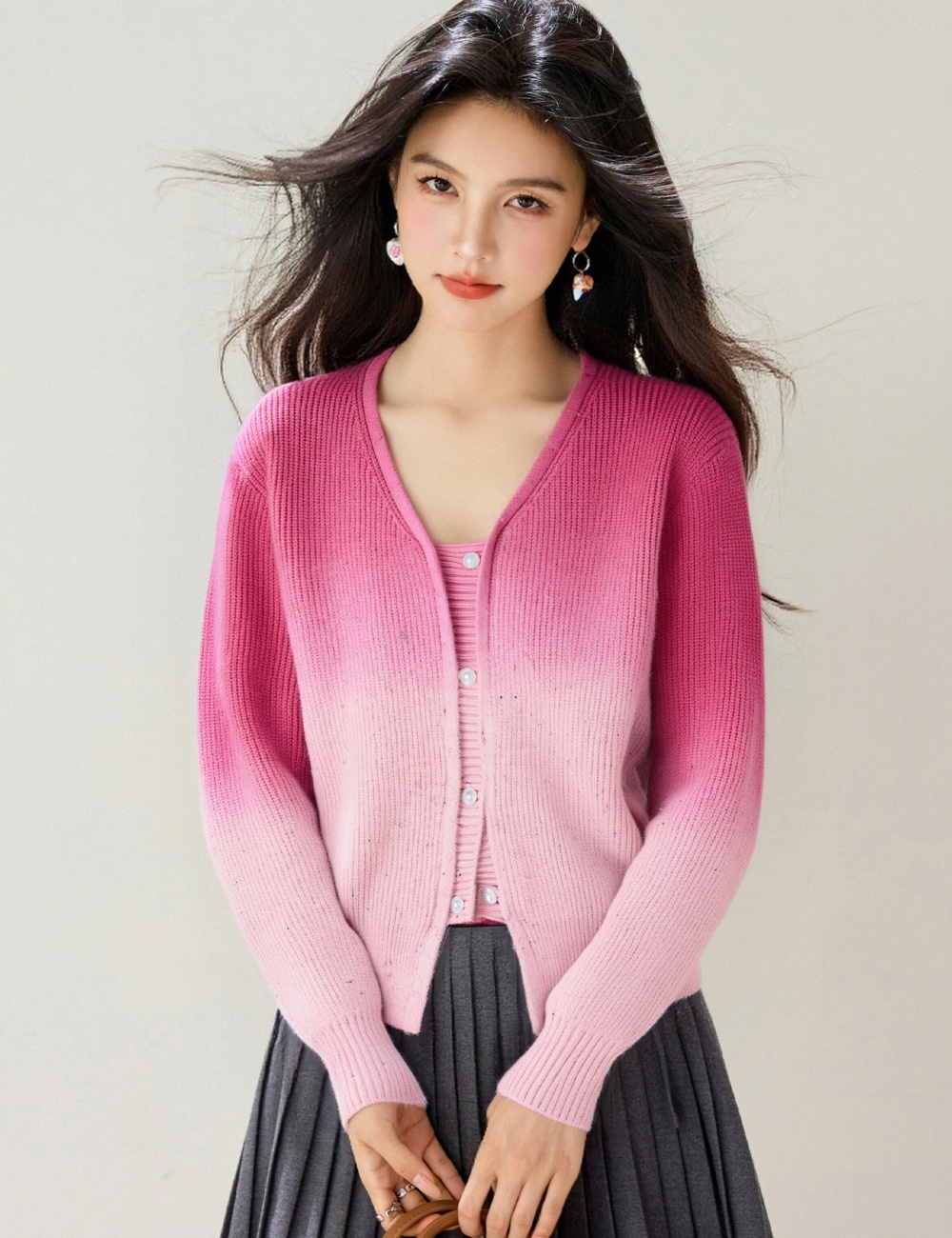 Long sleeve zip sweater gradient coat